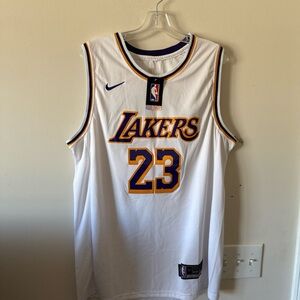 Nike White and Purple Lakers Jersey
